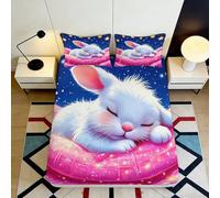 Microfibre Doux Lapin endormi Drap Housse 3D imprimé étoile Rose Couvre-Matelas pour Cadeau Maison Mariage Anniversaire 90x200x25cm