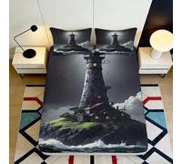 Microfibre Doux Lighthouse Océan Fitted Sheet 3D Printed Stormy Night Bed Cover pour Maison Cadeau Décoration Chambre 90x200x25cm