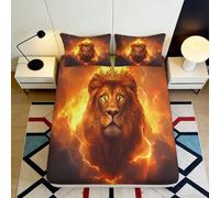 Microfibre Doux Lion de Feu Housse de Matelas Fitted Sheet 3D Printed Wild Fire King pour Cadeau Maison Mariage Anniversaire 90x200x25cm
