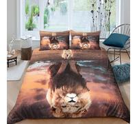 Microfibre Doux Lion majestueux Drap-Housse 3D imprimé Couverture de Matelas Reflet Coucher de Soleil pour Cadeau Maison Chambre Single（135x200cm）