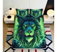 Microfibre Doux Lion Néon Housse de Matelas 3D imprimée Résistant Antidérapant Jungle King Protection Lit Cadeau Décoration Chambre 90x200x25cm