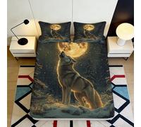 Microfibre Doux Loup Lune Housse de Matelas 3D imprimée Drap de lit Antidérapant Décor Chambre Cadeau 90x200x25cm