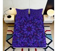 Microfibre Doux Mandala Violet Drap-Housse 3D imprimé Kaleidoscope Protège-Matelas Cadeau Maison Mariage Anniversaire 90x200x25cm
