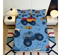 Microfibre Doux Monster Truck Drap-Housse 3D Imprimé Bleu Dessin Animé Protège-Matelas pour Chambre Cadeau Maison Décor 90x200x25cm
