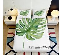 Microfibre Doux Monstera Leaf Drap-Housse 3D Printed Motif Plante Tropicale Bed Cover pour Cadeau Maison Mariage Anniversaire 90x200x25cm