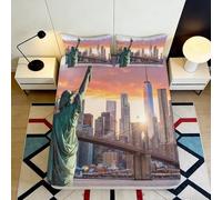 Microfibre Doux New York Skyline Drap-Housse 3D Printed Statue of Liberty Protège-Matelas pour Cadeaux Maison fête 90x200x25cm