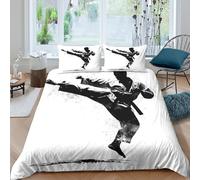 Microfibre Doux Noir Blanc Arts Martiaux Fitted Sheet Impression 3D Housse de Matelas Karate Kicks pour Chambre Cadeau fête Maison Single（135x200cm）