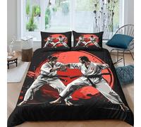 Microfibre Doux Noir Rouge Arts Martiaux Karaté Drap Housse 3D Imprimé Protection Matelas Décor Chambre Cadeau Single（135x200cm）