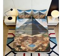 Microfibre Doux Oasis Pyramide Drap-Housse 3D imprimé Protection Matelas Décoration Maison Cadeau fête Mariage 90x200x25cm