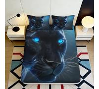 Microfibre Doux Panthère Bleue Housse de Matelas 3D Printed Décor Animalier pour Cadeau Maison Mariage Anniversaire 90x200x25cm