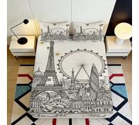 Microfibre Doux Paris Eiffel Tower Drap-Housse 3D Printed London Eye Protège-Matelas Cadeau Maison Mariage Décoration 90x200x25cm