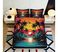 Microfibre Doux Plage Tropicale Drap Housse 3D Printed Soleil Couchant Housse de Matelas pour Cadeau Maison Mariage Anniversaire 90x200x25cm