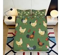 Microfibre Doux Poulailler Fitted Sheet Impression 3D Poule Verte Bed Cover pour Cadeau Maison Mariage Anniversaire Décoration 90x200x25cm