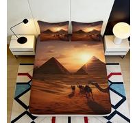 Microfibre Doux Pyramide au Coucher du Soleil Fitted Sheet Impression 3D Désert Chameau Bed Cover pour Cadeau Maison Mariage Anniversaire 90x200x25cm