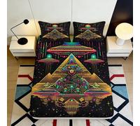 Microfibre Doux Pyramide Néon Drap-Housse 3D Printed Motif OVNI Moderne pour Cadeau Maison Mariage Anniversaire Chambre 90x200x25cm