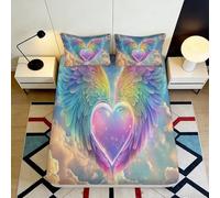 Microfibre Doux Rainbow Angel Heart Fitted Sheet 3D Printed Pastel Wing Bed Cover pour Cadeaux Maison Chambre fête 90x200x25cm
