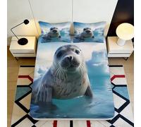 Microfibre Doux Respirant Ocean Phoque Drap-Housse 3D Imprimé Couverture de Lit Faune Arctique Cadeau Maison Mariage 90x200x25cm