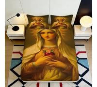 Microfibre Doux Sainte Vierge Fitted Sheet Impression 3D Cœur Sacré Bed Cover pour Cadeau Maison Mariage Anniversaire 90x200x25cm