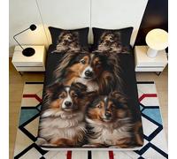 Microfibre Doux Shetland Dog Drap 3D Imprimé Protège-Matelas Lavable Décor Chambre Cadeau Maison Appartement 90x200x25cm
