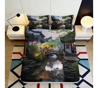 Microfibre Doux Suzhou Jardin Drap-Housse Impression 3D Pont Chinois Housse de Matelas Idée Cadeau Maison Mariage 90x200x25cm