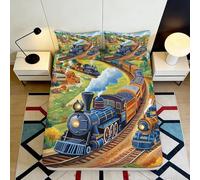 Microfibre Doux Train Classique Chemin de Fer Housse de Matelas 3D Printed Décor Lavable Anti-poussière Chambre Cadeau 90x200x25cm