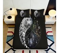 Microfibre Doux Yin Yang Léopard Drap-Housse Impression 3D Panthère Noire Blanche Protection Matelas Cadeau décoration Chambre 90x200x25cm