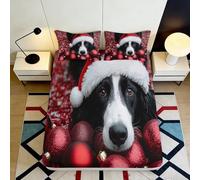 Microfibre Drap Housse Chien de Noël 3D Imprimé Santa Claus Bed Cover Antidérapant Lavable Décor Chambre Cadeau 90x200x25cm