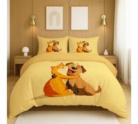 Microfibre Ensemble de literie Jaune Parure de lit Cartoon Mignon Chaton Chiot Adolescent Motif pour Adultes et Enfants Duvet Cover 140 x 200 cm