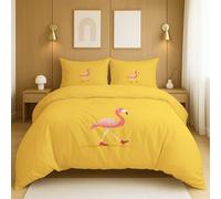 Microfibre Ensemble de literie Jaune Rose Parure de lit Cartoon Mignon Animal Flamant Facile d'entretien pour Adultes et Enfants Duvet Cover 200 x 200 cm