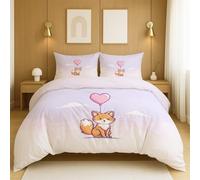 Microfibre Ensemble de literie Violet Blanc Housse de Couette Cartoon Rêveur Ballon Renard Coloré avec Taies d’Oreiller pour la décoration de Chambre Adulte Duvet Cover 200 x 200 cm