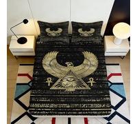 Microfibre Feuille ajustée Noire Aile dorée égyptienne 3D imprimée Pyramide œil Couverture de lit Chambre Cadeau 90x200x25cm