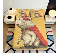 Microfibre Housse de Matelas Capybara, Impression 3D Super-héros Animal, Douce, Facile à Laver, Bed Cover, Cadeau crémaillère, Chambre d'amis, Gift Bedding Set, antidérapant, Jaune, 120x200x25cm