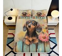 Microfibre imprimée 3D Drap Housse Teckel Chiot Floral Bed Sheet Protection Matelas Décor Chambre Lavable 90x200x25cm