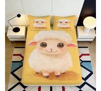 Microfibre Jaune Sensation Douce, Housse de Matelas Mouton Dessin animé, protège-Matelas 3D Printed, Entretien Facile, antidérapant, Cadeau Pendaison crémaillère, lit Enfant 180x200x25cm