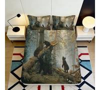 Microfibre Ours forêt Housse de Matelas, Toucher dou, Protection Matelas, Lavable, 3D Printed, Cadeau Pendaison de crémaillère, Anniversaire, décoration Chambre, caractères 140x200x25cm