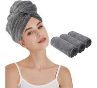 Microfibre Séche Serviette Cheveux Enrouler Turban Soin Cheveux Serviette Bain Séchage Rapide Tordu Pour Les Cheveux Mouillées 25cm X 65cm Gris Foncé-3pack