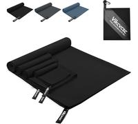 Microfibre Towel Set Of 4 Sports Towels,Quick Drying Beach Towel For Travel,Swimming Pool,Sports Towel Men And Women (Black,180 X 80 Cm + 2 X 80 X 40 Cm + 40 X 30 Cm)