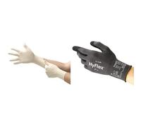 MicroFlex 63-864 Gants Jetables en Latex, Doigts Renforcés et Adhérisés, Blanc, Taille L (100 Gants) + HyFlex 11-840 Gants de Travail Professionnels, Résistante à l'Abrasion, Noir, Taille L (1 Paire)