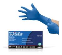 Microflex SG-375 Lot de 50 gants jetables en latex de qualité médicale et d'examen, long manchette, épais, sans poudre, en caoutchouc naturel pour nettoyage, sanitaires ou mécaniciens, taille M, bleu