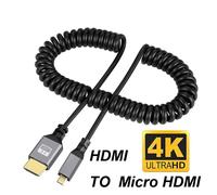 MICROHDMI Câble en Spirale Flexible, 4K - 60HZ, 0.5-2.4m, Micro Mini Compatible HDMI vers HDMI, Mini HDMI, Extension Enroulée, Prise Mâle vers Mâle ""Nipseyteko