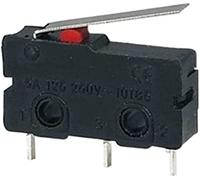 Microinterrupteurs 5 pièces Mini micro fin de course NO NC 3 broches Bornes PCB SPDT 5A 125V 250V 29mm Levier à arc à rouleaux à poussée à pression (Pcb Pin 16mm Lever)