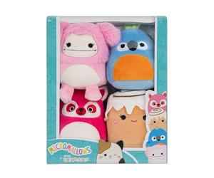 Micromallows Pack de 4 de Original Squishmallows - Brina Le Sasquatch, Chanel la brioche à la Cannelle, Lucia Le lémurien, Tenise Le Perroquet