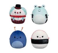 Micromallows Squishmallows Lot de 4 Peluches Originales - Solenn Sushi, limaces Preeti, Clown Ukee et Dear Frog