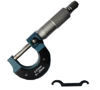 Micromètre de 0 à 75 mm de diamètre extérieur avec résolution de 0,01 mm, revêtement en chrome satiné et butée à cliquet pour une mesure externe précise en trois options de taille (0-25 mm)