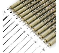 Micron Feutre Noir,12 Pièces Feutres Fins Set Avec 12 Largeurs De Ligne Différentes,Fineliner Pour L'artiste,Fineliner Résistant À L'eau Pour L'illustration,Les Croquis