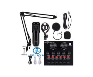 Microphone à condensateur FOLAYA avec carte son V8, microphone de streaming studio professionnel BM-800 (noir)