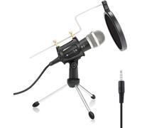Microphone à condensateur jack 3,5 mm avec filtre trépied pour ordinateur, PC, téléphone portable, chant, baladodiffusion, enregistrement vocal