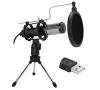 Microphone à condensateur pliable avec réduction active du bruit, monitoring en temps réel et contrôle de l'écho, pour ordinateurs et portables.