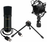 Microphone à Condensateur Podcast avec Connexion USB et Interface Audio Noir