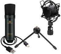 Microphone à Condensateur Podcast avec Connexion USB et Interface Audio Noir